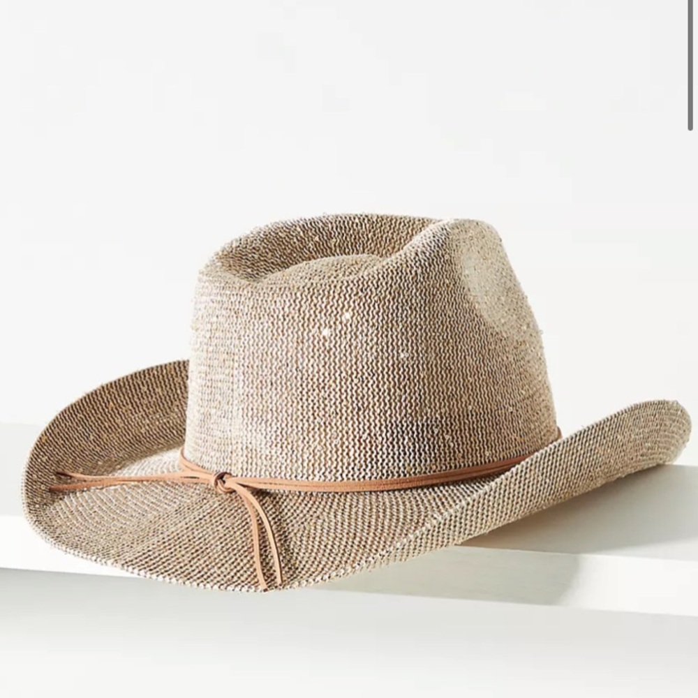 Anthropologie Sparkle Cowboy Rancher Hat beige-gold one size western core - Picture 4 of 9